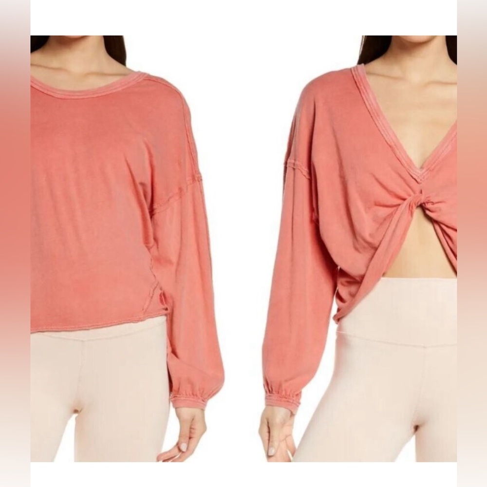 Free People Movement | Moon Rising Long Sleeve Twist Back Top || Lipstick Pink